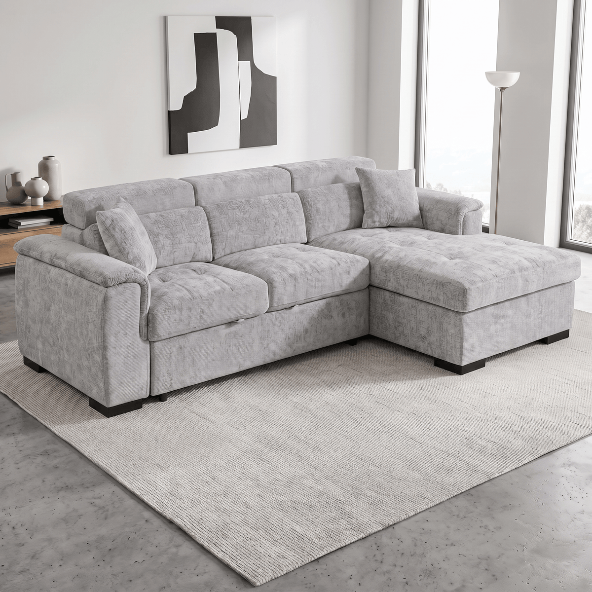 Furniture  -  Raya RHF Chaise Sofa Bed - Grey  -  60486577