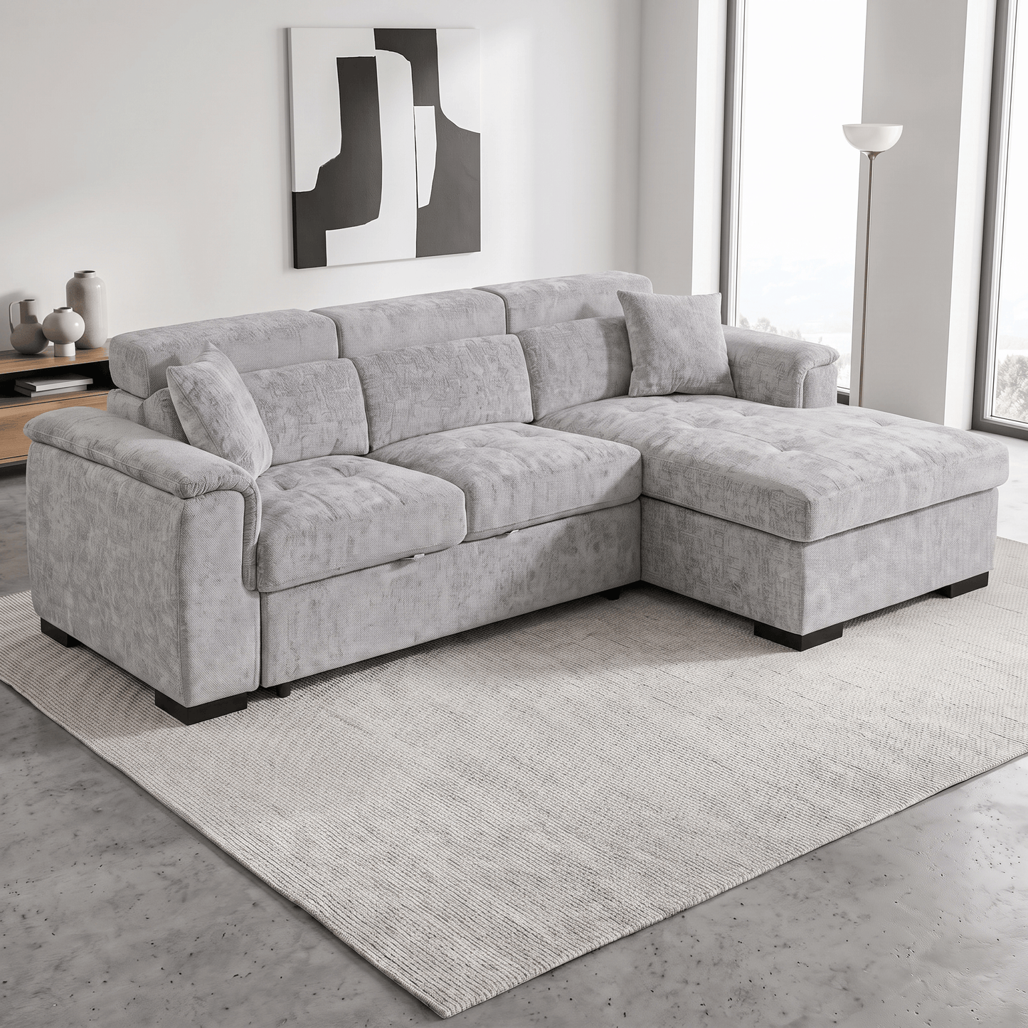 Furniture  -  Raya RHF Chaise Sofa Bed - Grey  -  60486577