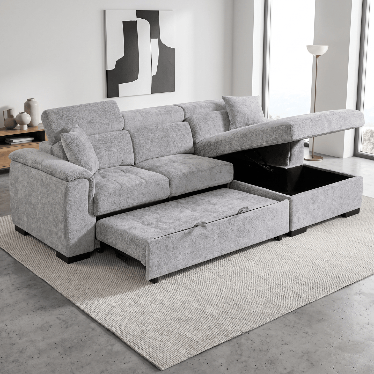 Furniture  -  Raya RHF Chaise Sofa Bed - Grey  -  60486577