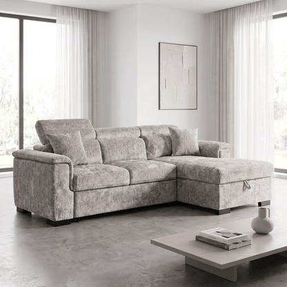 Outlet Sofas  -  Outlet Raya RHF Chaise Sofa Bed - Light Brown  -  60486576