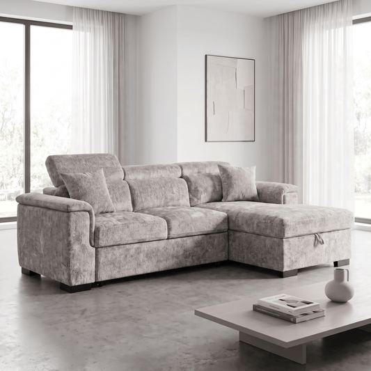 Outlet Sofas  -  Outlet Raya RHF Chaise Sofa Bed - Light Brown  -  60486576