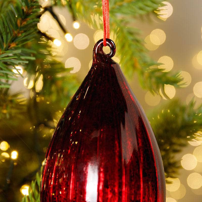 Red Antique Spun Glass Olive Top Bauble - 16cm -  60008702