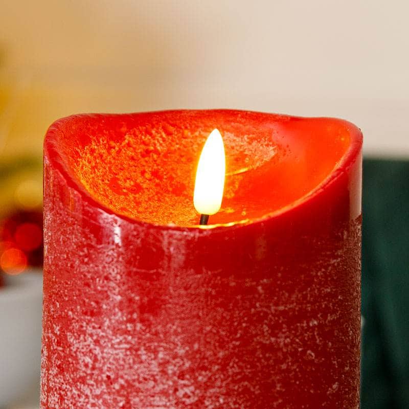 Red LED Textured Candle With Timer - 18cm