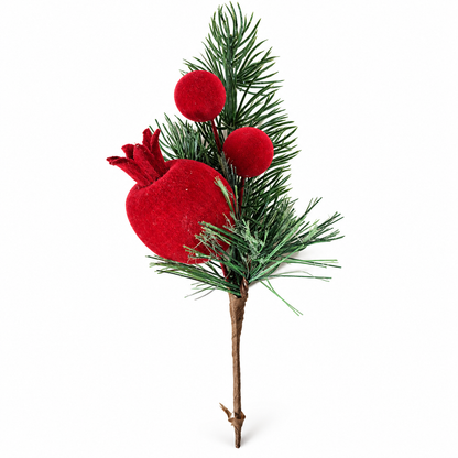 Red Pick 22cm artificial Christmas floral pick with red berries pomegranate and pine foliage