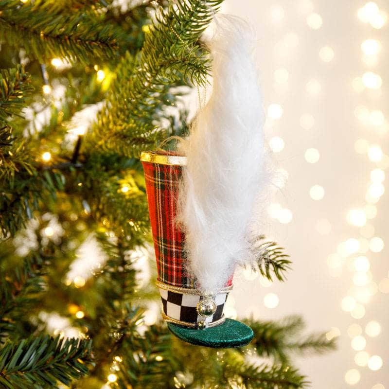 Christmas - Red Tartan Feathered Hat Tree Decoration - 14cm - 60008792