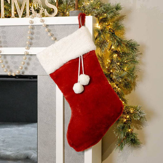 Christmas  -  Red & White Pom Pom Stocking - 60cm  -  60008713