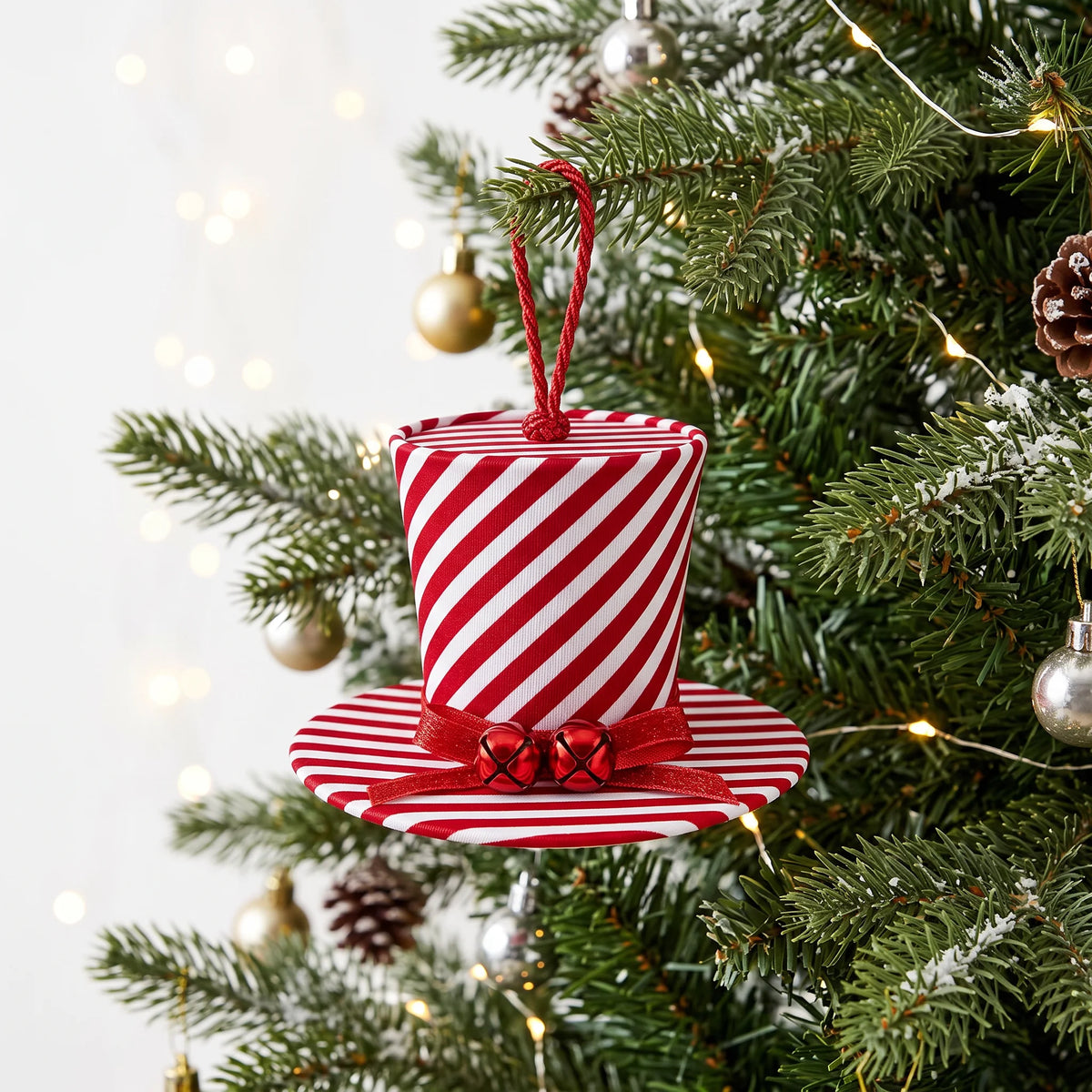 Christmas  -  Red & White Striped Velvet Hat & Red Ribbon 10 x 14cm  -  60484092