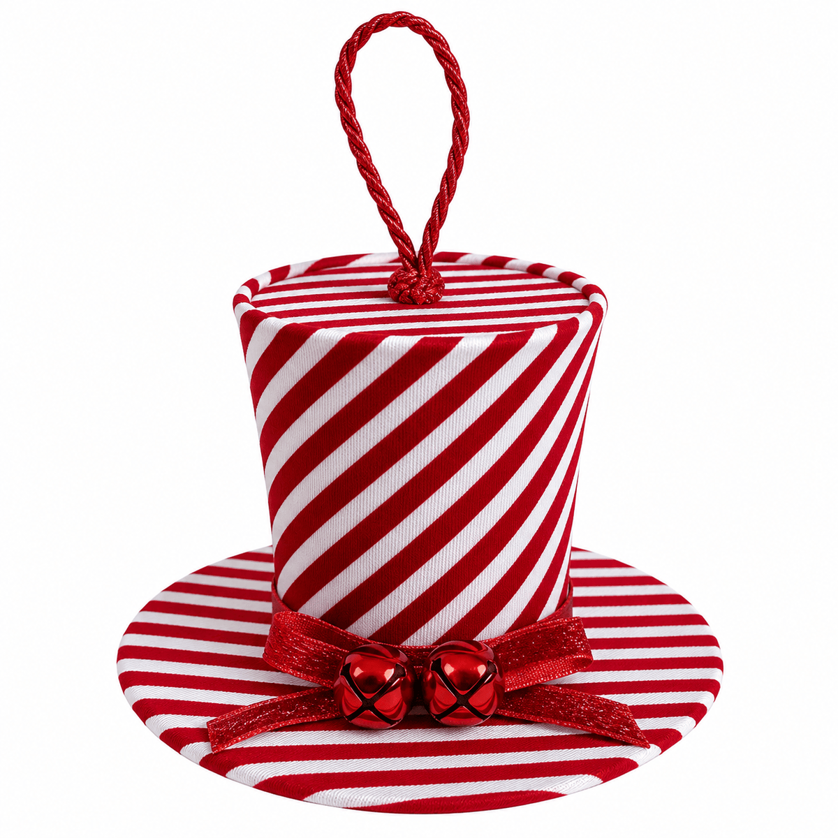 Christmas  -  Red & White Striped Velvet Hat & Red Ribbon 10 x 14cm  -  60484092
