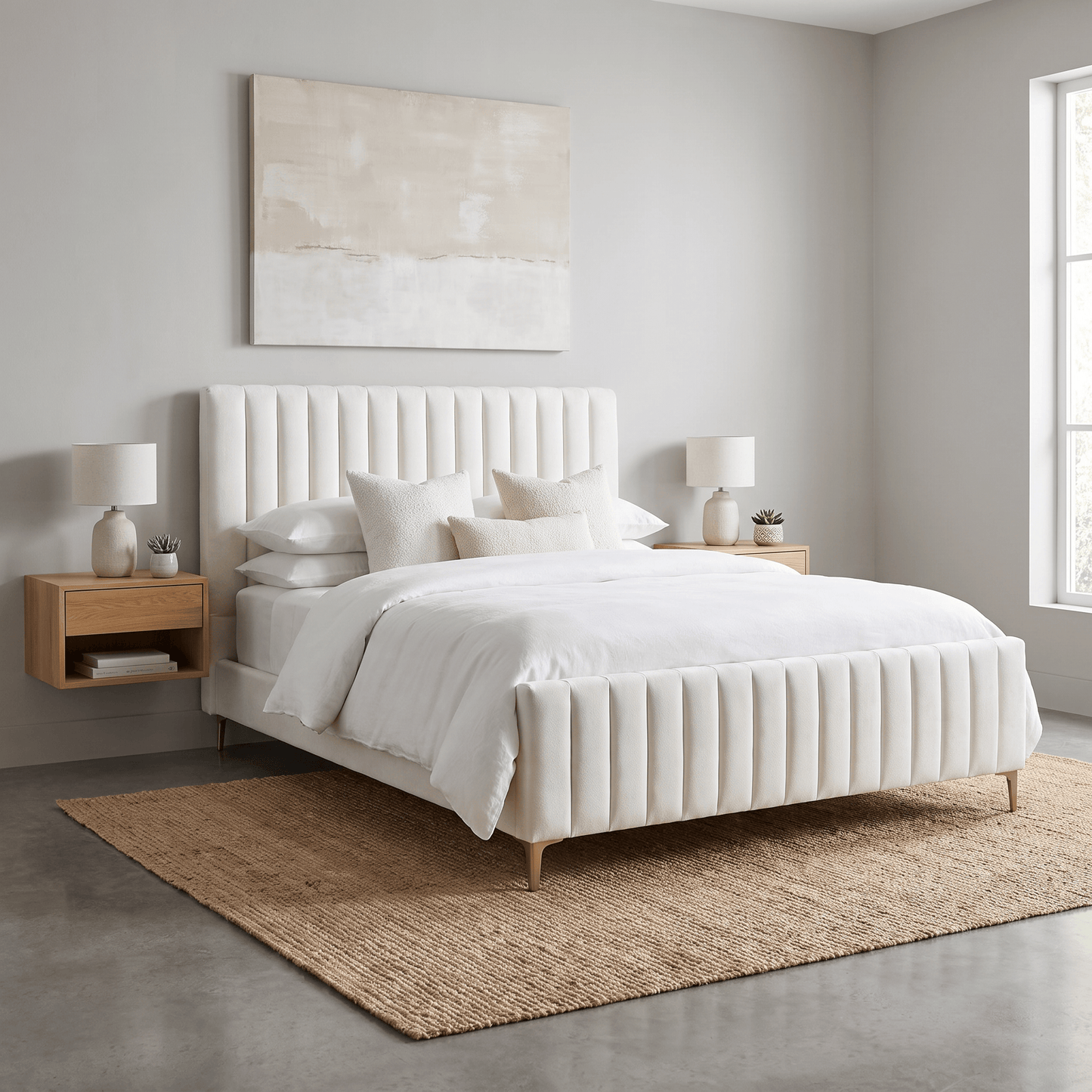Furniture  -  Reece King Size Bedframe - Cream  -  60487293