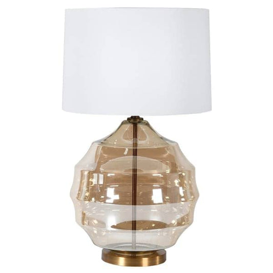 Lights  -  Ribbed Round Glass Table Lamp With White Shade  -  60005170