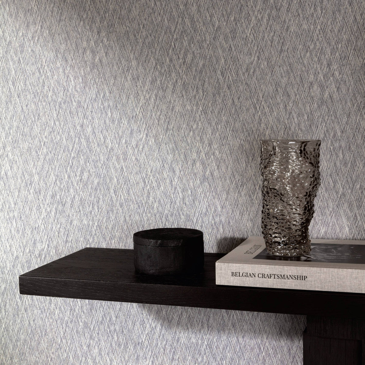 Safia Charcoal Geometric Wallpaper VE1006 styled modern interior with charcoal geometric wall design