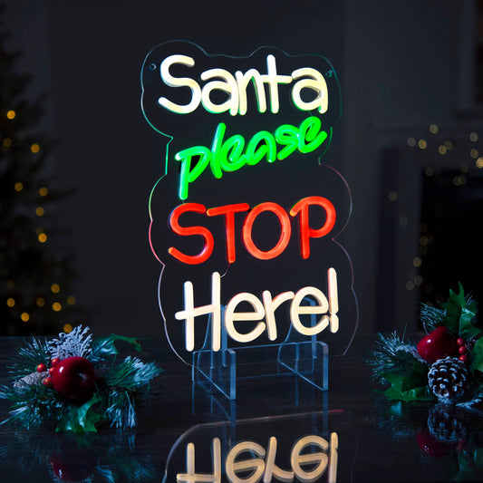 Christmas  -  Santa Please Stop Here Decorative Light - 35cm  -  60487745
