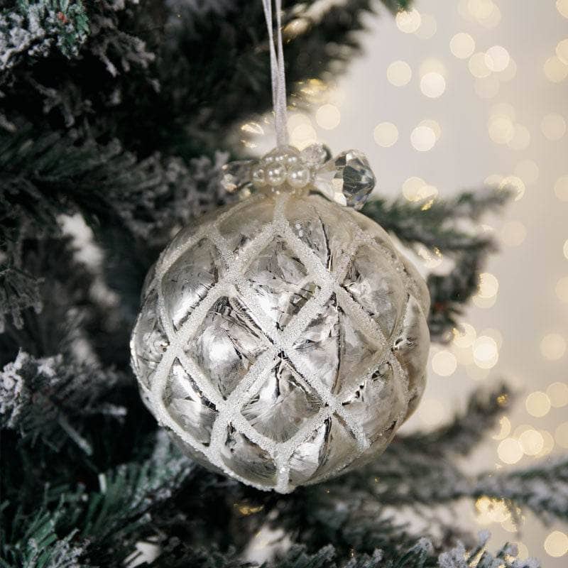 Christmas  -  Silver Frosted Glass Bauble - 10cm  -  60000567