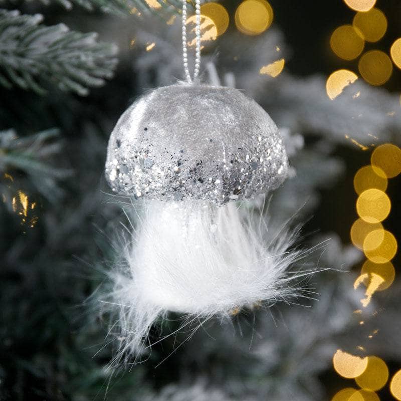 Christmas  -  Silver Mushroom Christmas Tree Decoration - 8cm  -  60008493