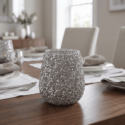 Christmas  -  Silver Sequin Tealight Holder - 15cm  -  60487813