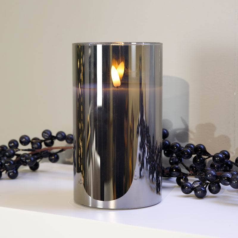 Christmas  -  Smoked Glass Cylinder LED Wick Candle - 17.5cm  -  60008557