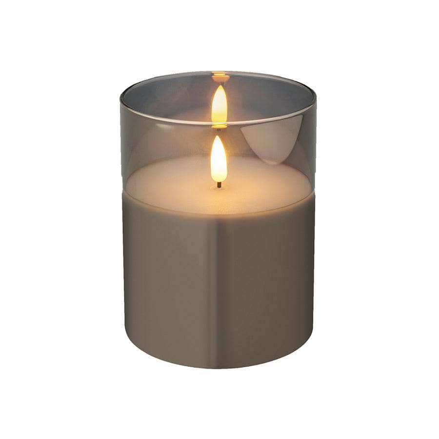 Smoked Glass Cylinder LED Wick Candle - 12.5cm