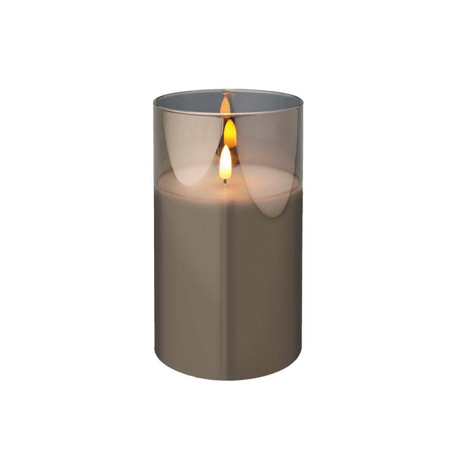 Smoked Glass Cylinder LED Wick Candle - 17.5cm-  60008557