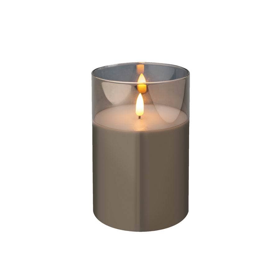 Smoked Glass Cylinder LED Wick Candle - 15cm-  60008558