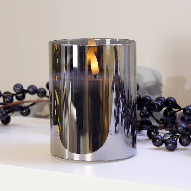 Christmas  -  Smoked Glass Cylinder LED Wick Candle - 12.5cm  -  60008556