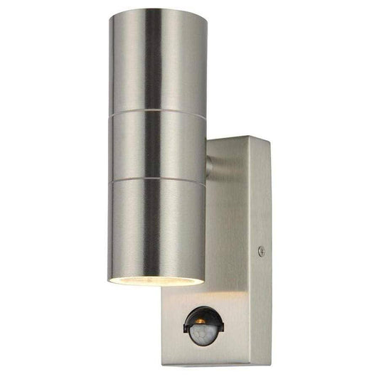 Lights  -  Strasbourg Up & Down Wall Light With PIR - Brushed Steel  -  60010119
