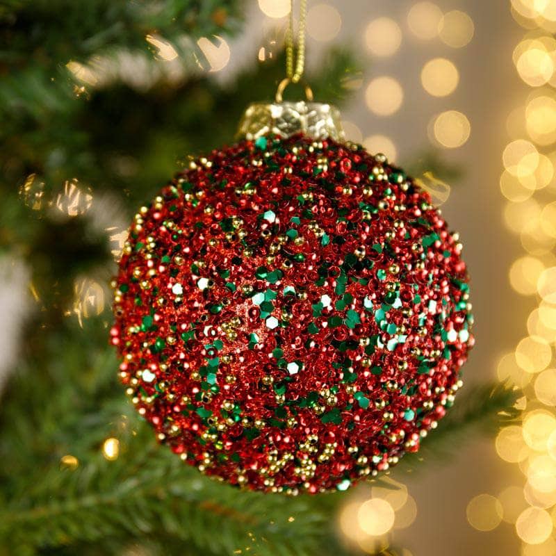 Christmas  -  Traditional Beaded Bauble - 10cm  -  60008821