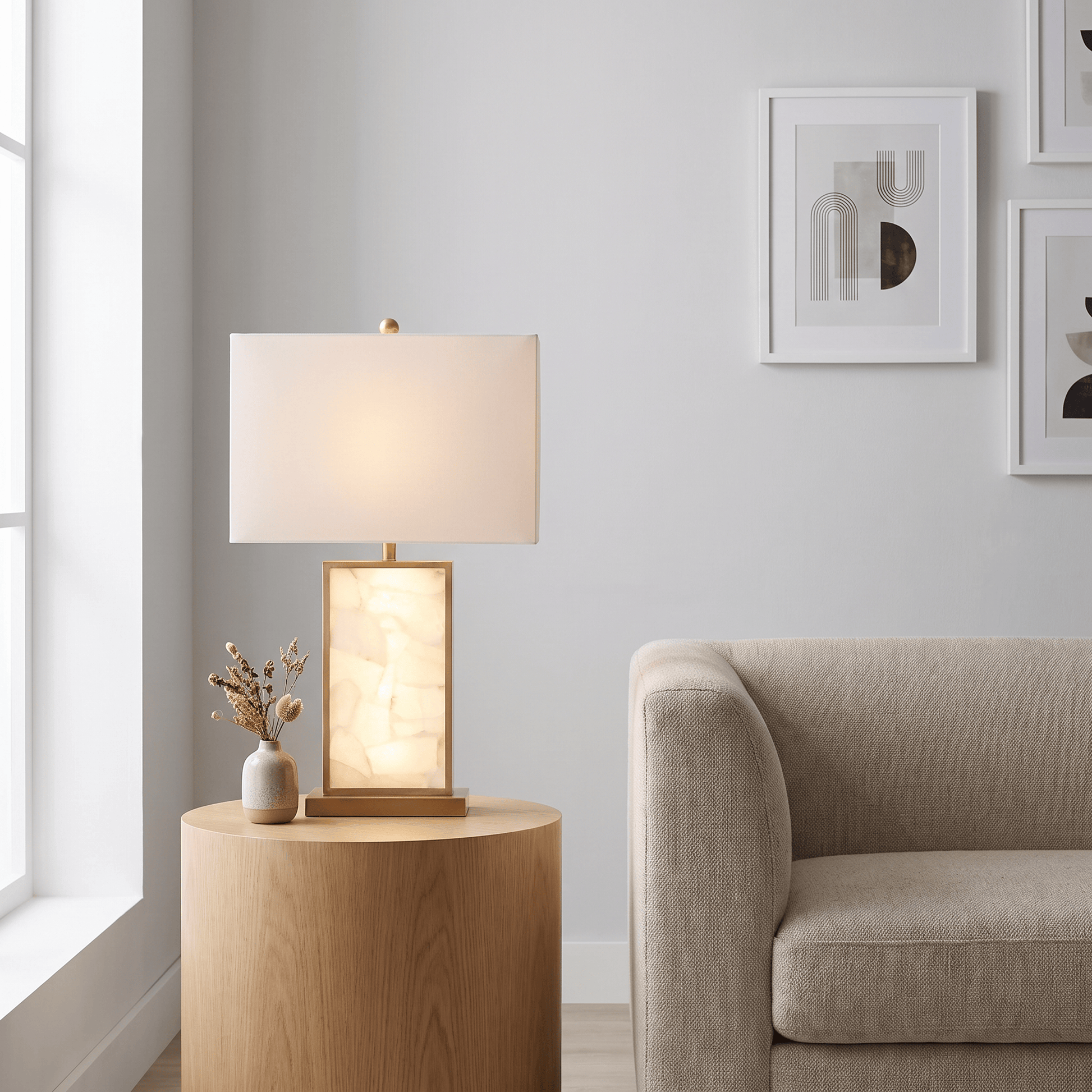 Lights  -  U.A Gold Alabaster Table Lamp  -  60485658