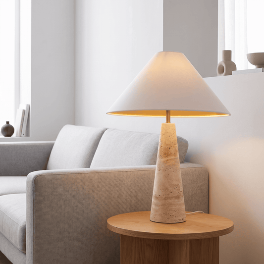 Lights  -  U.A Gold Travertine Table Lamp  -  60485659