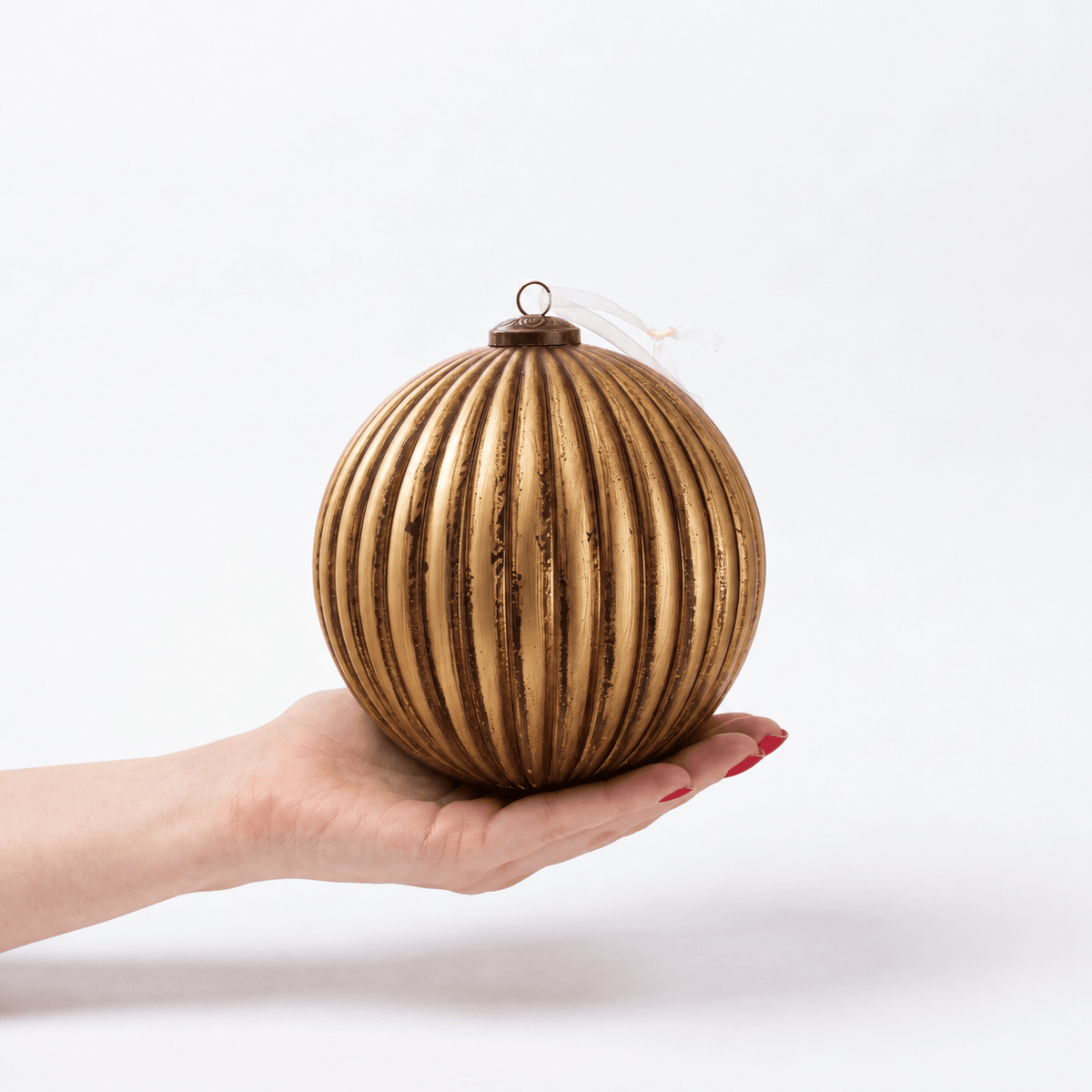 Christmas  -  Vintage Matte Gold Fluted Bauble - 15cm  -  60486204