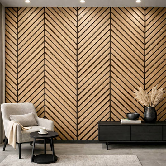 Wall Panelling  -  Slim Herringbone Acoustic Panel - Walnut  -  60418247