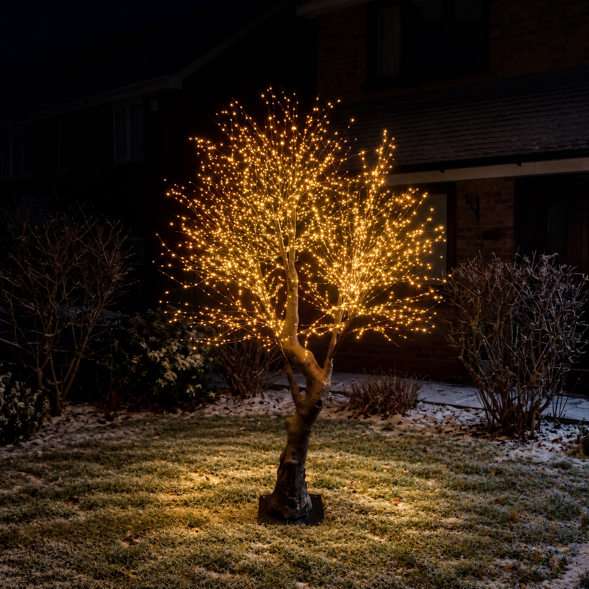 Warm White LED Twinkling Black Tree 210cm illuminated outdoor Christmas tree display