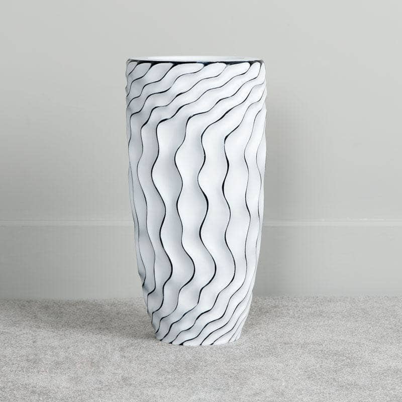 Homeware  - White & Black Ripple Vase - 67cm -  60008148