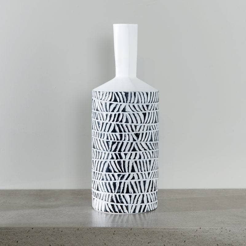 Homeware - White & Black Tribal Stripe Pattern Vase - 39cm -  60008135