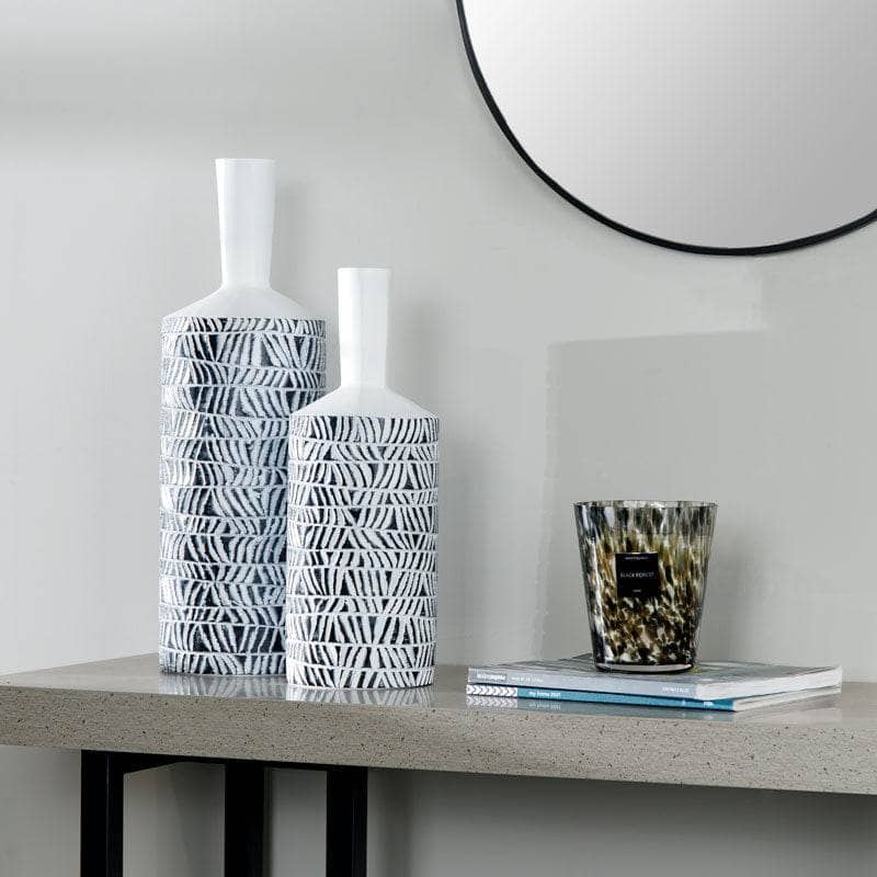 Homeware  -  White & Black Tribal Stripe Pattern Vase - 39cm  -  60008135