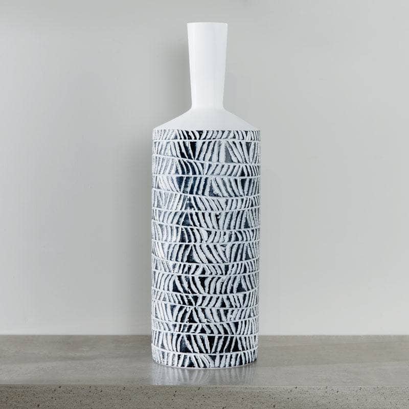 Homeware -White & Black Tribal Stripe Pattern Vase - 49.5cm  -  60008134