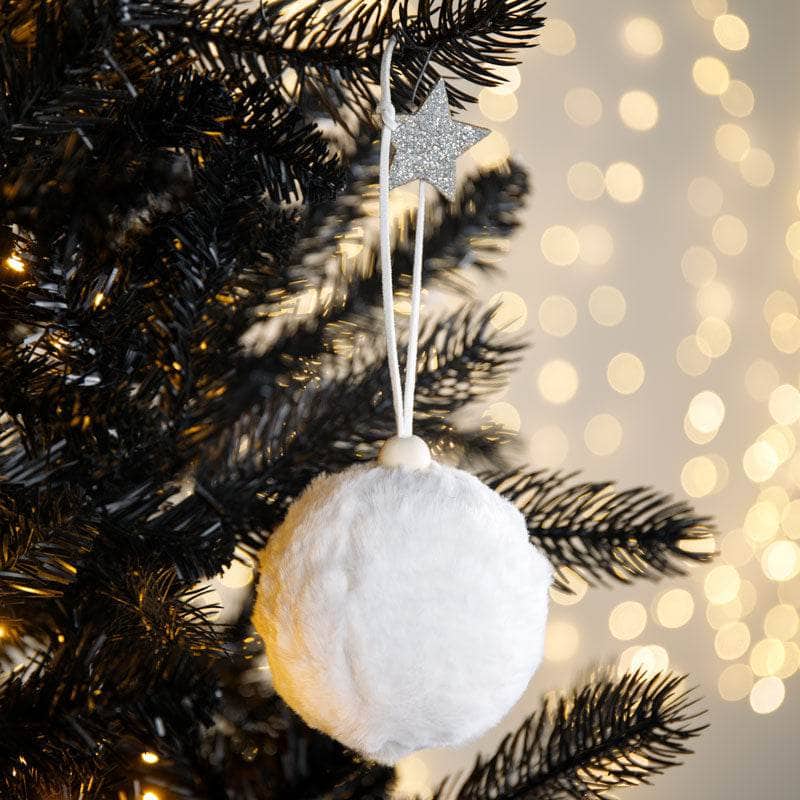 Christmas  -  White Fluffy Bauble With A Star - 8cm  -  60008799