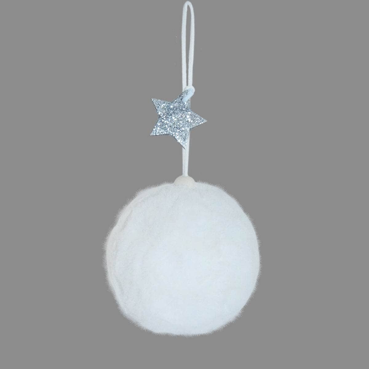 White Fluffy Bauble With A Star - 8cm  -  60008799
