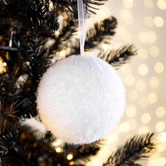 Christmas  -  White Frosted Glistening Sequin Foam Bauble - 10cm  -  50153593