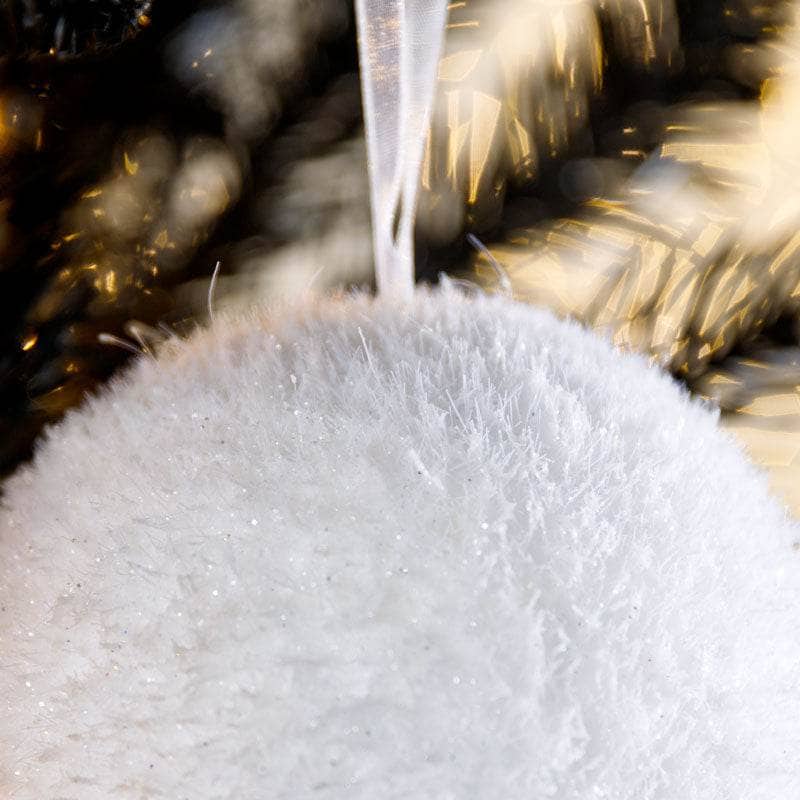 White Frosted Glistening Sequin Foam Bauble - 10cm