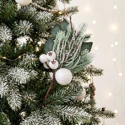 White Fruit Pick 31cm displayed on frosted Christmas tree with white festive decorations