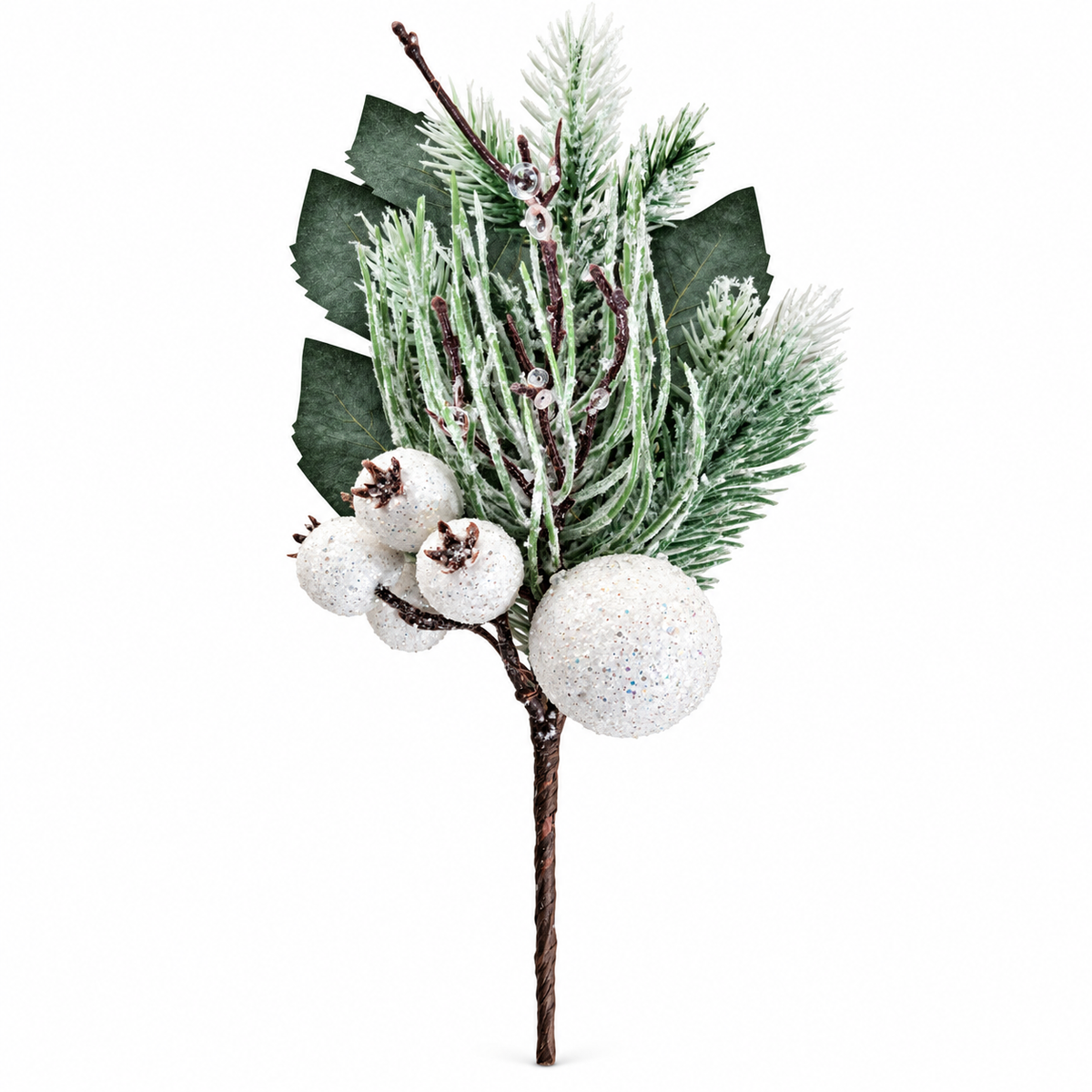White Fruit Pick 31cm Christmas tree spray with white fruit, greenery and winter foliage