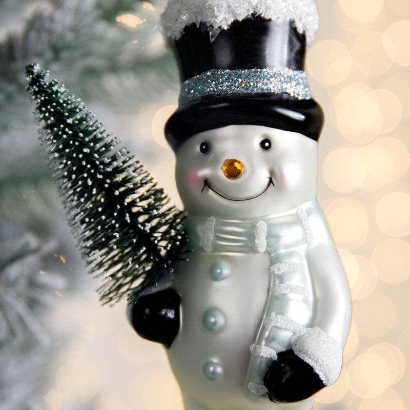 White Glass Snowman Christmas Tree Decoration - 16cm