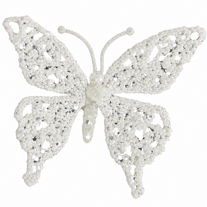 White Glitter Butterfly Clip 18cm white sparkling Christmas tree decoration