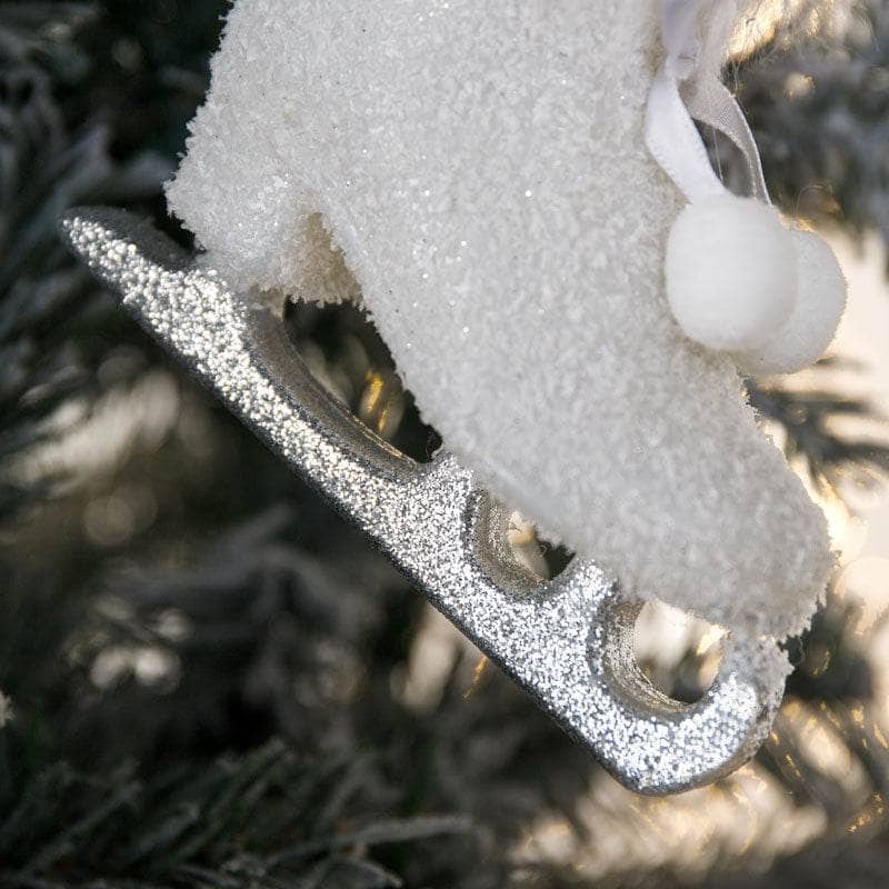 Christmas  -  White Glitter Skate Christmas Tree Decoration - 12cm  -  50153794