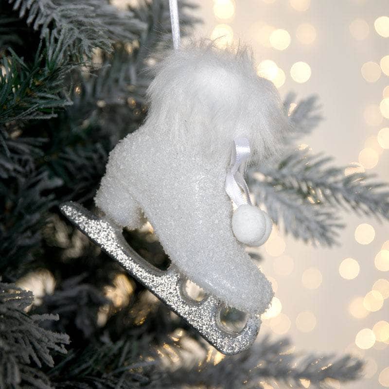 Christmas  -  White Glitter Skate Christmas Tree Decoration - 12cm  -  50153794