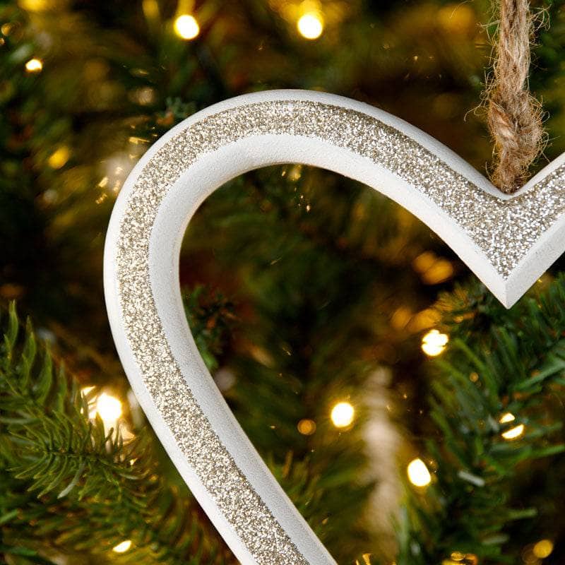 Christmas  -  White & Gold Hanging Heart Christmas Tree Decoration - 22cm  -  60001082