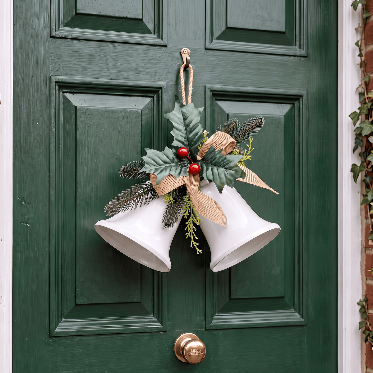 Christmas  -  White Hanging Twin Bells - 30cm  -  60487961
