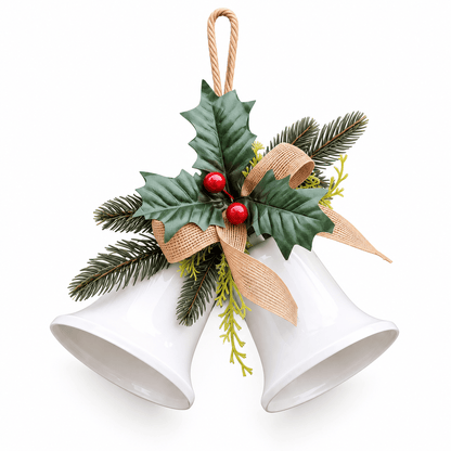Christmas  -  White Hanging Twin Bells - 30cm  -  60487961