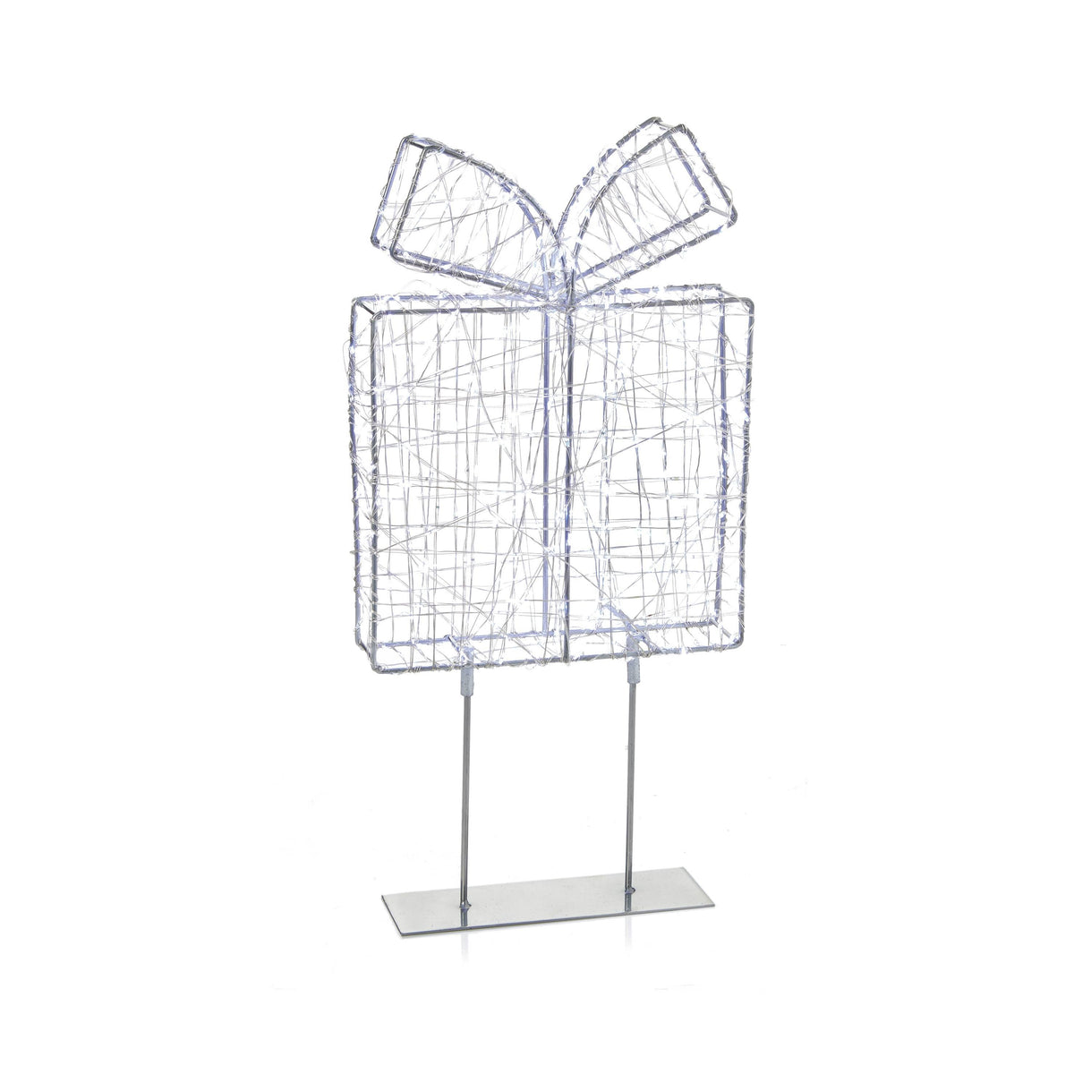 Christmas  -  White Twinkling Light Silver Parcel - 45cm  -  60487747