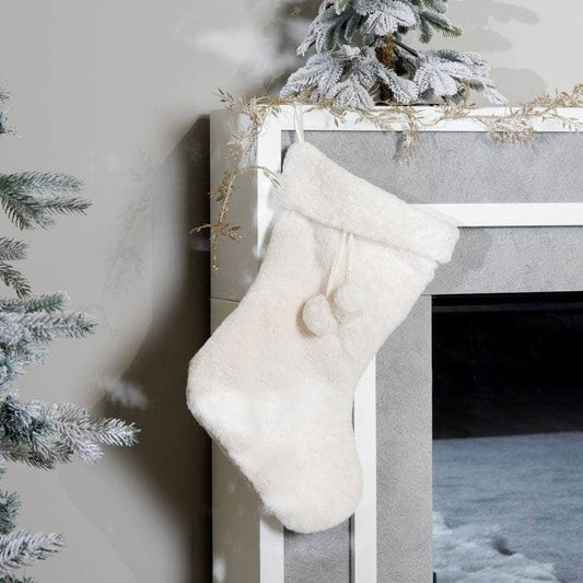 Christmas  -  Winter White Pom Pom Stocking - 60cm  -  60008716